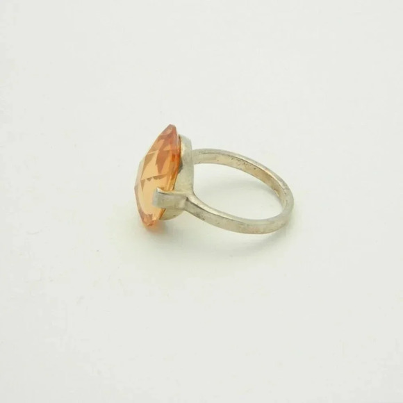 Sterling Silver .925 Peach Orange Faceted Ring - Picture 4 of 5